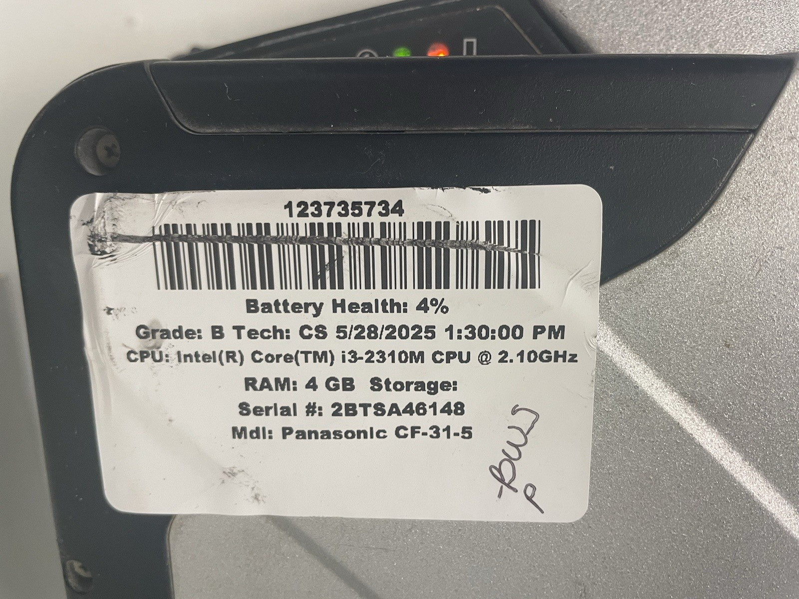 Lot 2 Panasonic CF-31 Core i3-2310M 2.10GHz 4GB RAM – No HHD – With Battery
