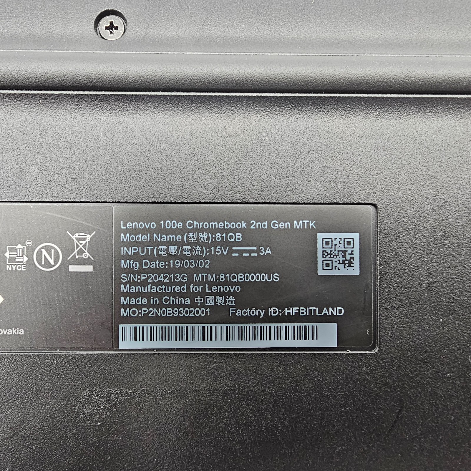Lenovo 100e Chromebook 2nd Gen MTK 81QB MediaTek MT8173 1.7Ghz 4GB RAM 32GB eMMc