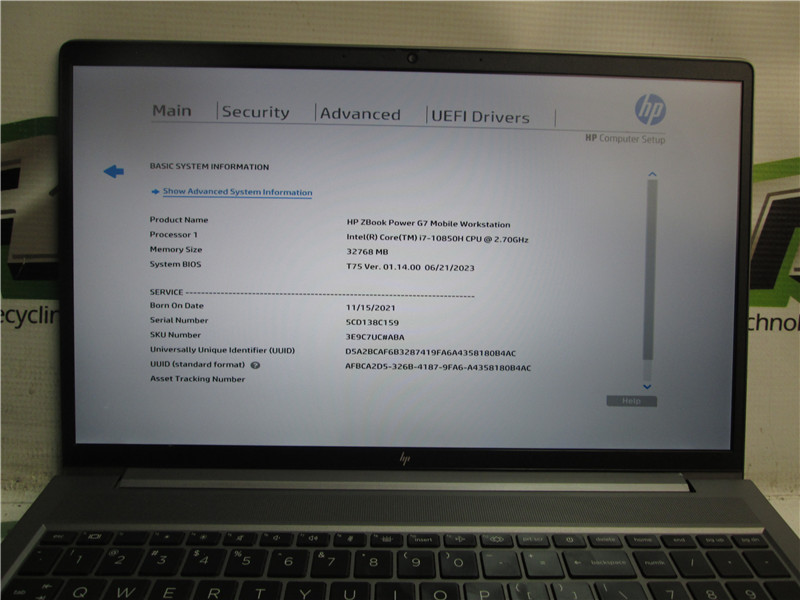 HP ZBook G7 Laptop i7-10850H 2.7GHz 32GB 512GB SSD Windows 11 Pro COA