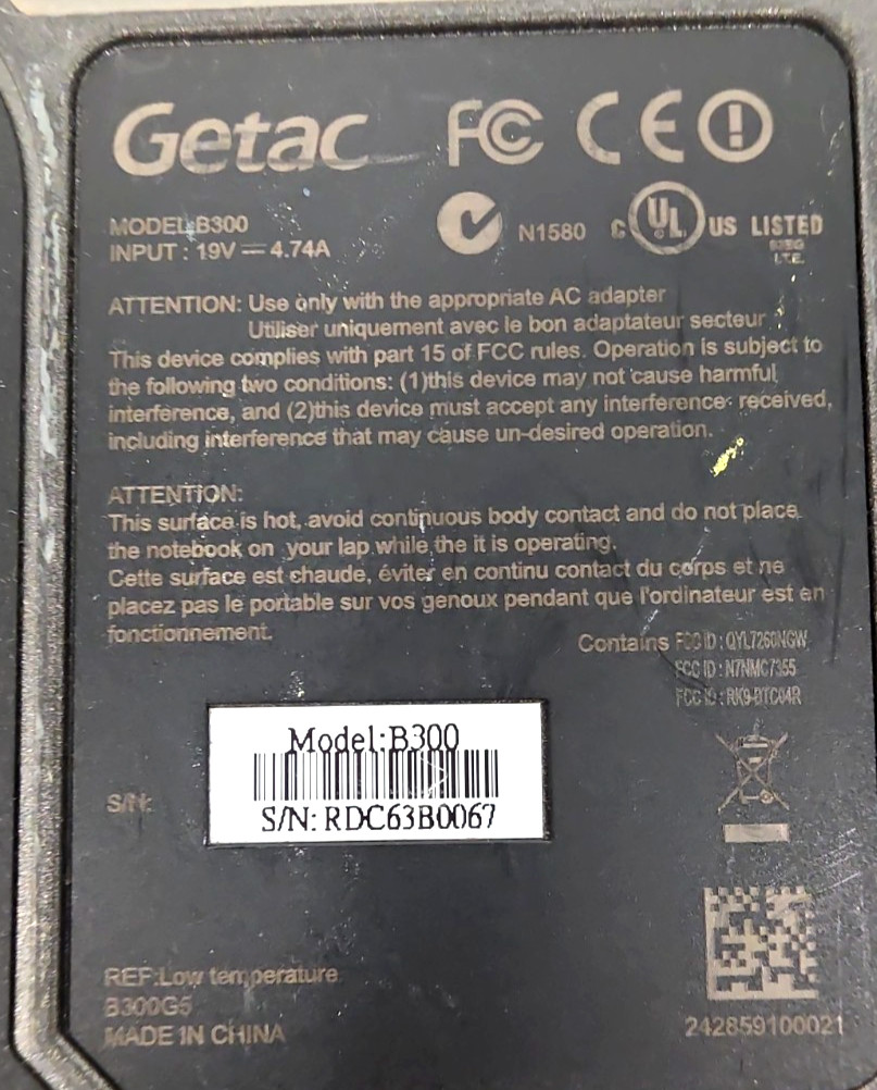 Getac B300 G5| Intel Core i5-4300M| 4GB RAM| 128GB SSD| No OS| 9939 Hours