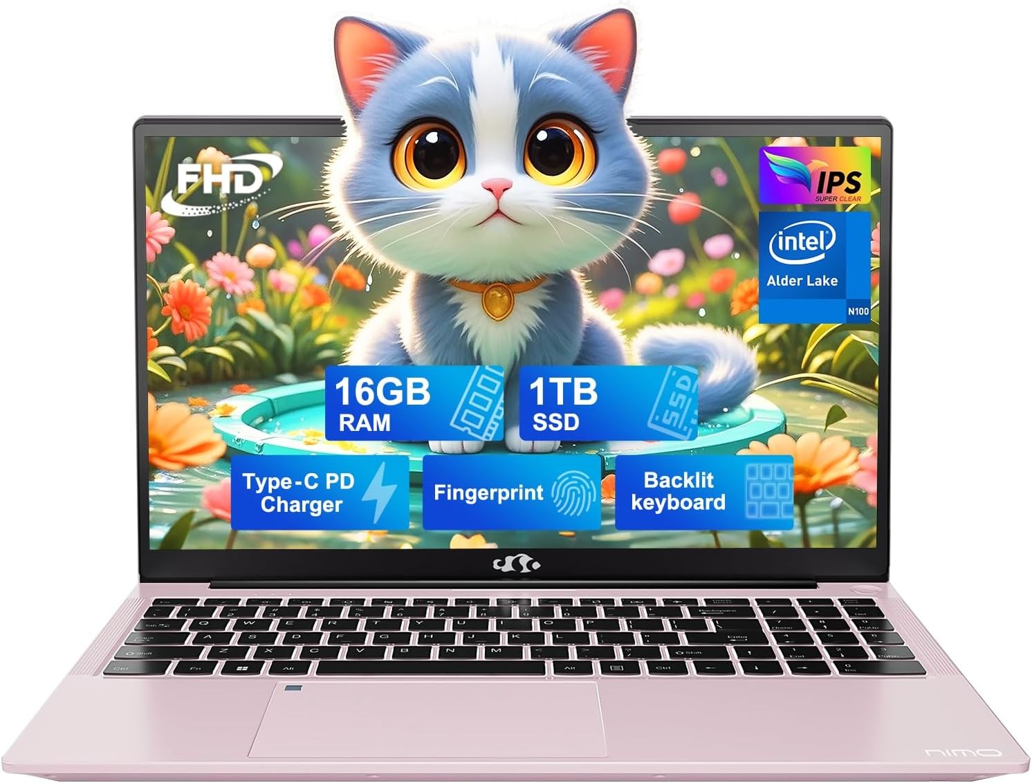 15.6″ Laptop, Intel Pentium N100, 16GB RAM 1TB SSD Type-C 65W Charger