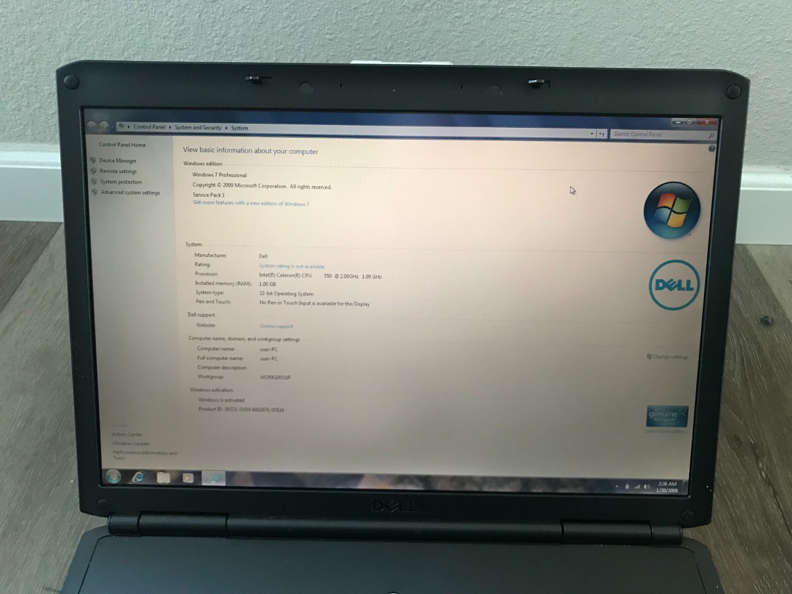Dell VOSTRO 1700 17″ Intel Celeron 550 2.00GHz 1.00GB RAM 120GB HDD Win 7 Pro