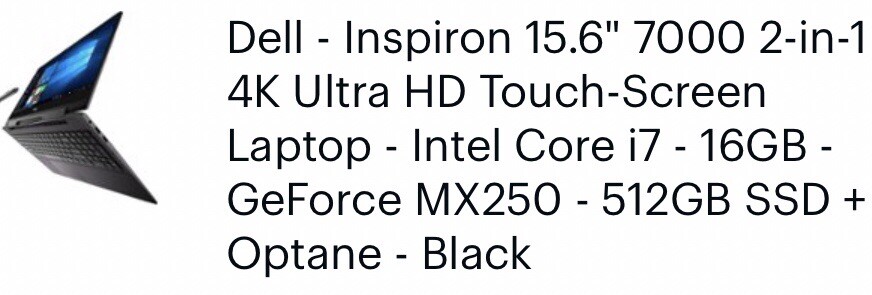 Dell Inspiron 15 7000 15.6 inch (512GB, Intel Core i7 8th Gen., RAM 16GB)…