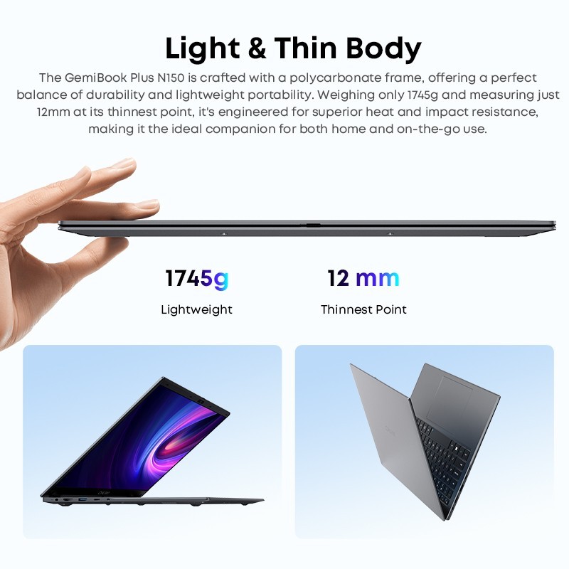 CHUWI GemiBook Plus 15.6″ Windows 11 Laptop, Intel N100, 8/16GB RAM, 256/512 SSD