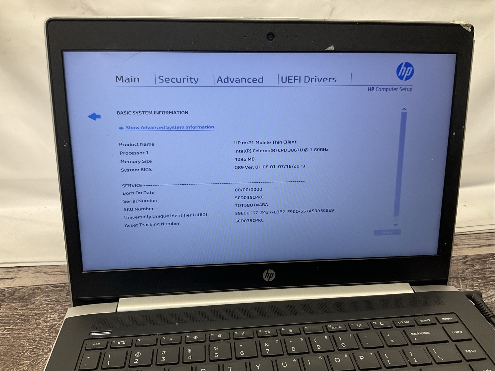 HP MT21 Mobile Thin Client / Celeron 3867U / No RAM / Laptop Notebook PC/ U15
