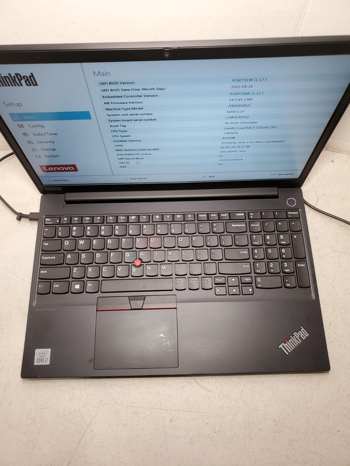 Lenovo ThinkPad E15 Gen 1 15.6″ i7-10510U 8GB RAM No SSD/OS! BIOS PW! #69
