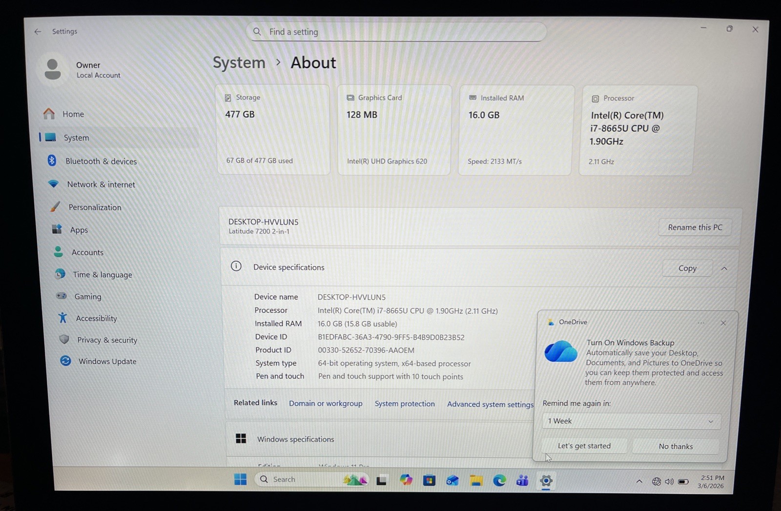 Dell Latitude 7200 2-in-1 12.3″ i7-8665U@1.9GHz, 16GB RAM, 512GB M2, W11P *READ*