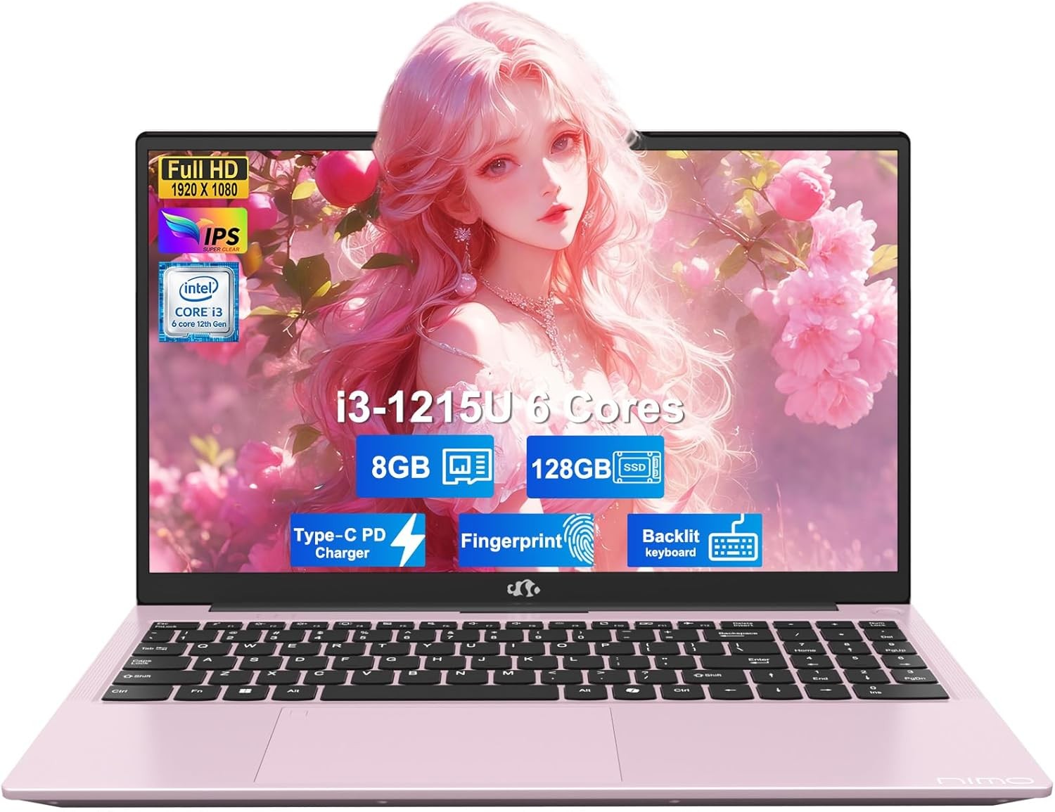 NIMO 15.6″ IPS FHD Student Laptop, Intel 6-Core i3-1215U, 8GB RAM, 128GB SSD