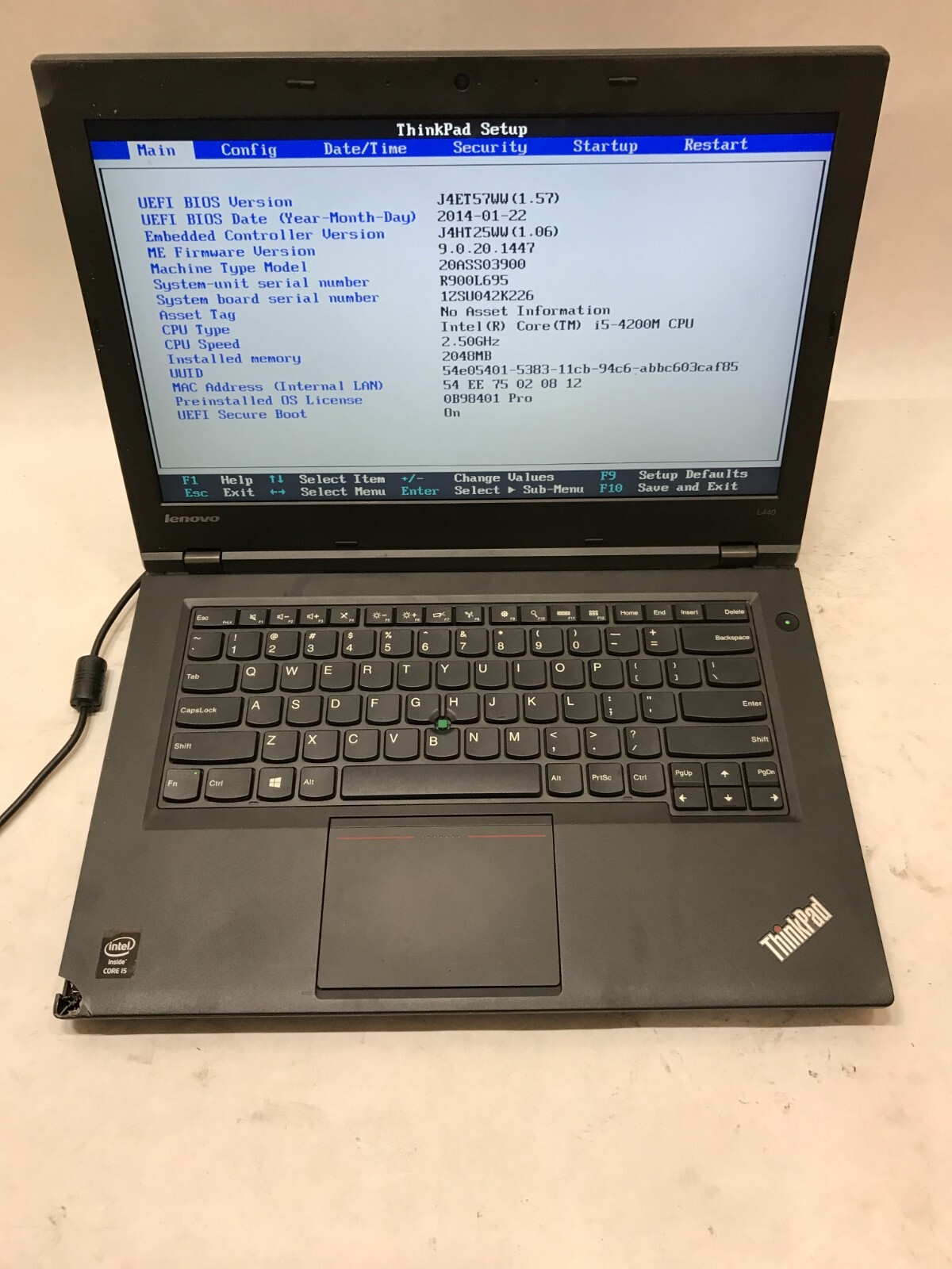 Lenovo ThinkPad L440 14″ Intel Core i5 2GB RAM NO HDD/OS Missing Components – DW