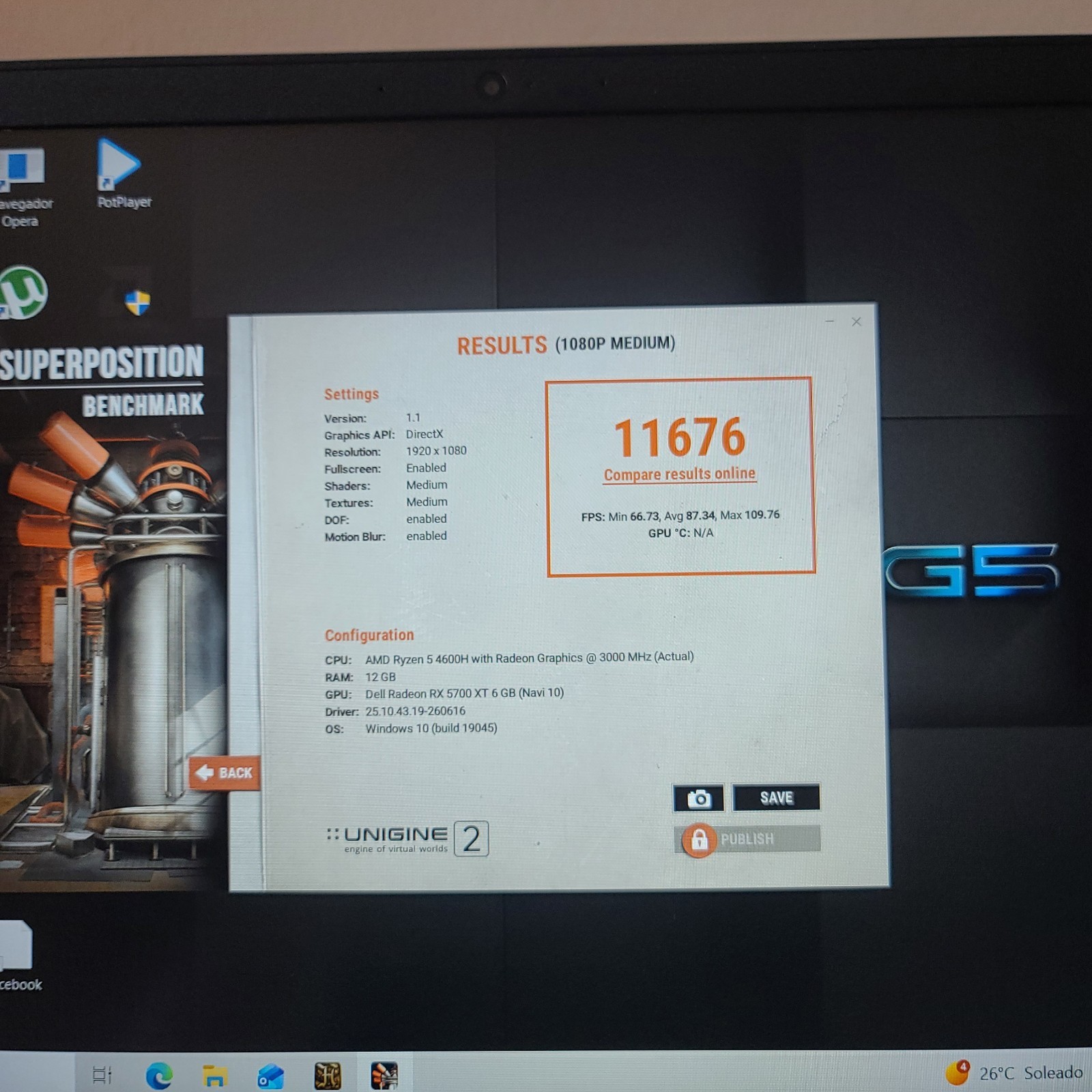 DELL G5 SE 5505 GAMING LAPTOP RYZEN 5-4600H 3.00GHz 12GB RAM RX5600M 256GB NVMe