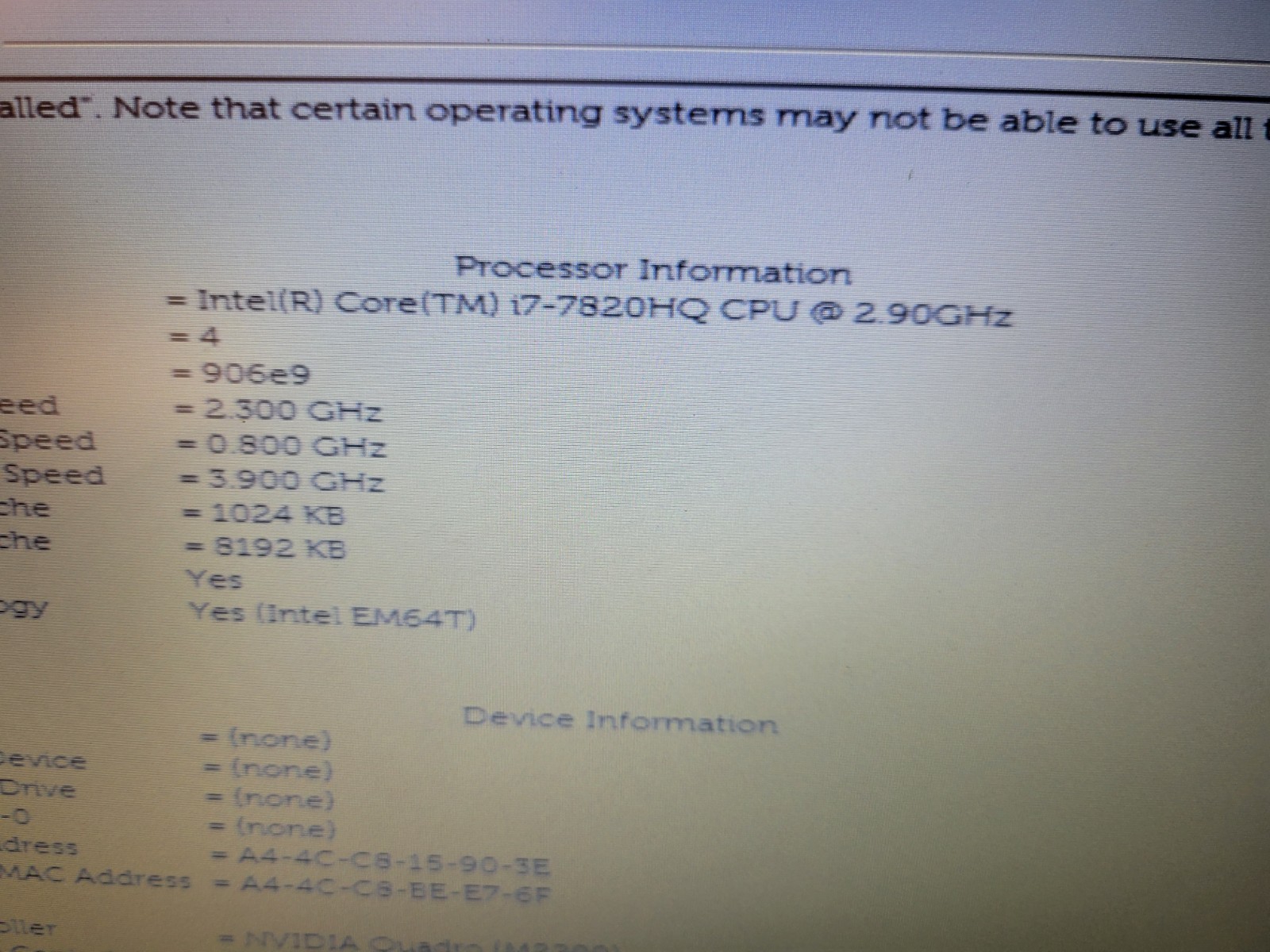 Dell precision 7520 i7-7820HQ NO RAM NO HDD NO CHARGER