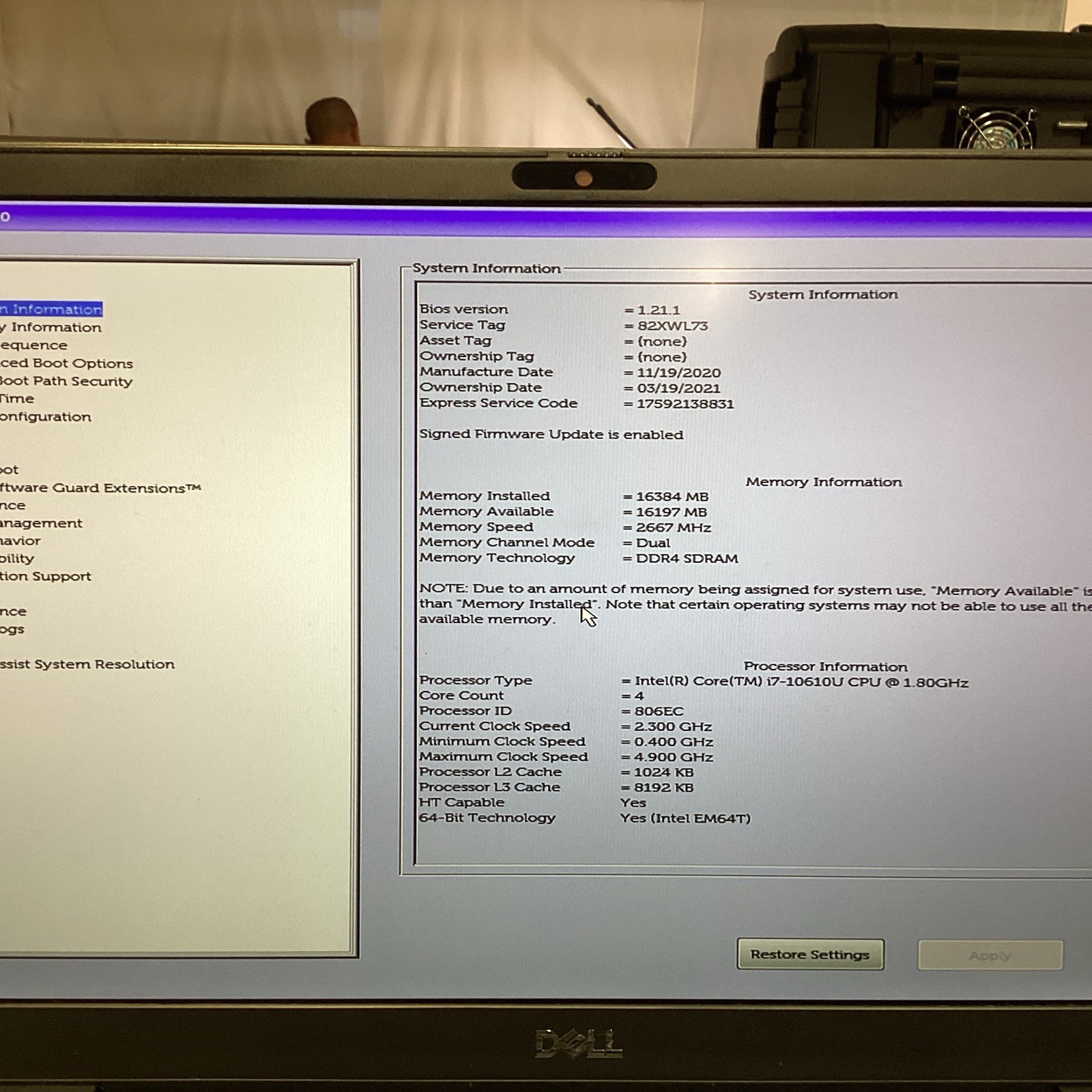 Dell Latitude 7310 Intel Core i7-10610U 1.80GHz 16GB RAM NO SSD/OS/CHARGER