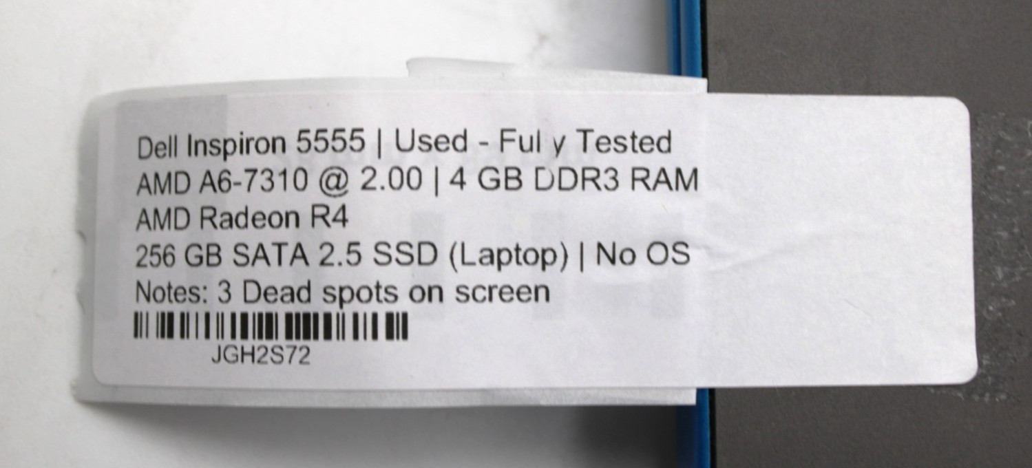 Dell Inspiron 5555 AMD A6-7310@2.0GHz 4GB DDR3 256GB SATA NO OS *USED/TESTED*