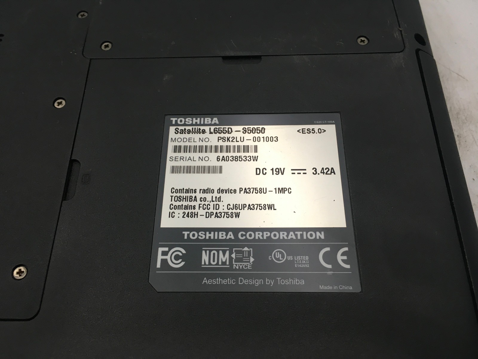 TOSHIBA SATELLITE L655D S5050 – FOR PARTS/NO BOOT – AMD ATHLON II – 4GB RAM – BB