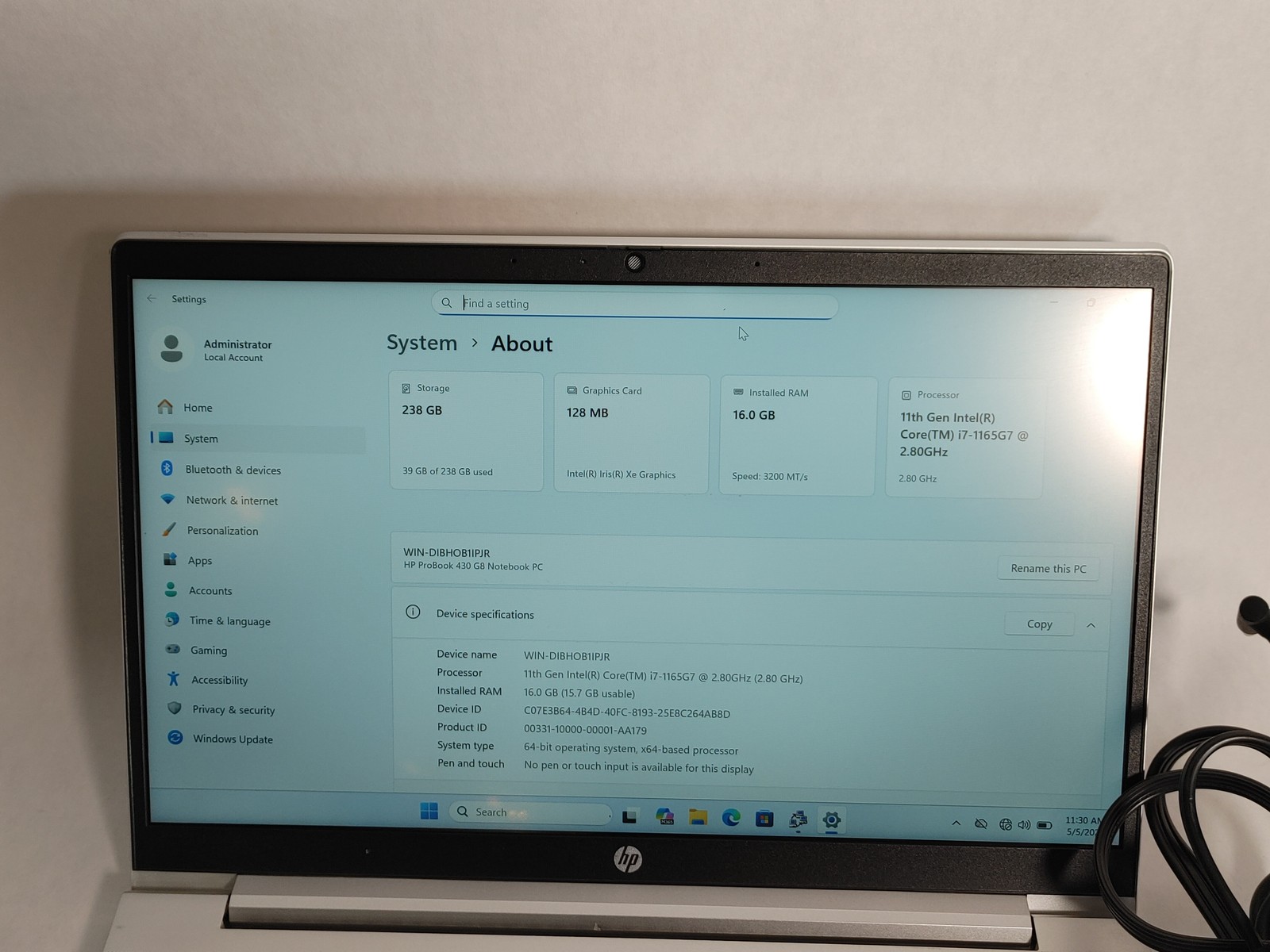 HP ProBook 430 G8 Core i7-1165G7 2.80 GHz 16 GB DDR4 256 GB NVMe Windows 11 Pro