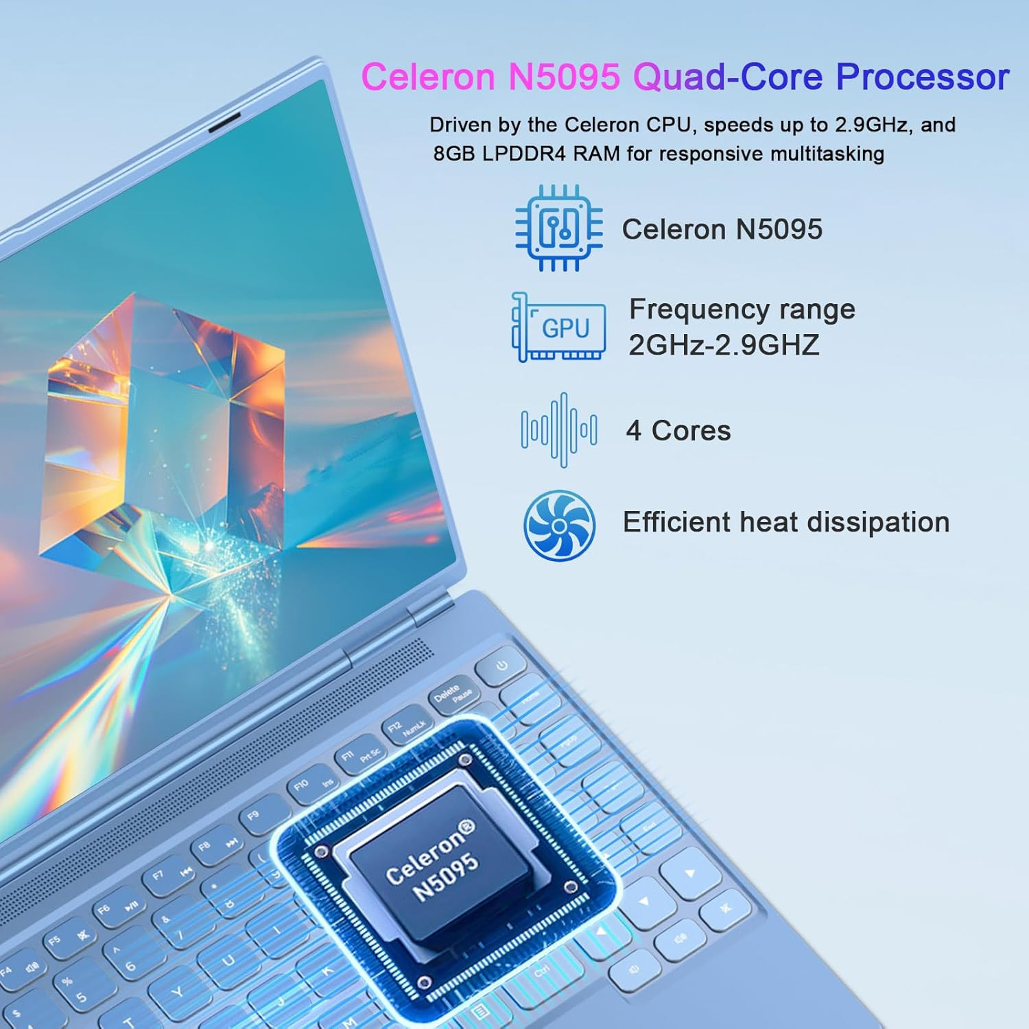 Laptop 14 Inch Celeron N5095 up to 2.9Ghz, Win 11 Laptop with 8+256GB SSD Extens
