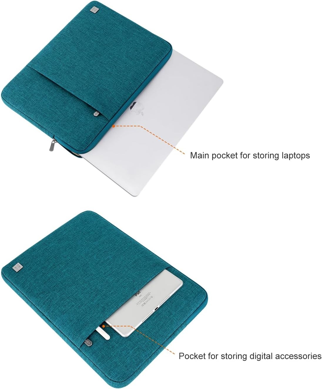 Sleeve for 15 inch MacBook Air M4/A3241, Dell XPS 15 Plus with Pocket, Teal