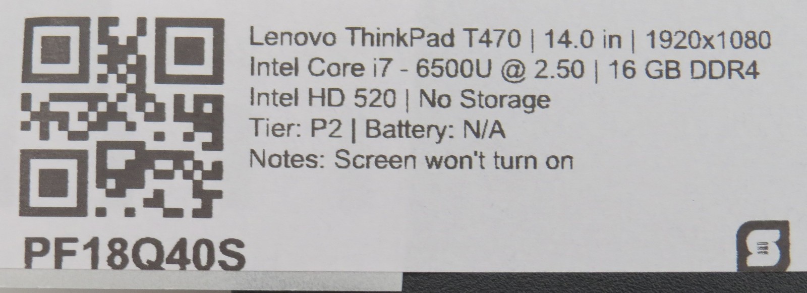 i7-6500U @ 2.5Ghz 16GB DDR4 HD 520 14″ display No OS / HDD / AC *PARTS*