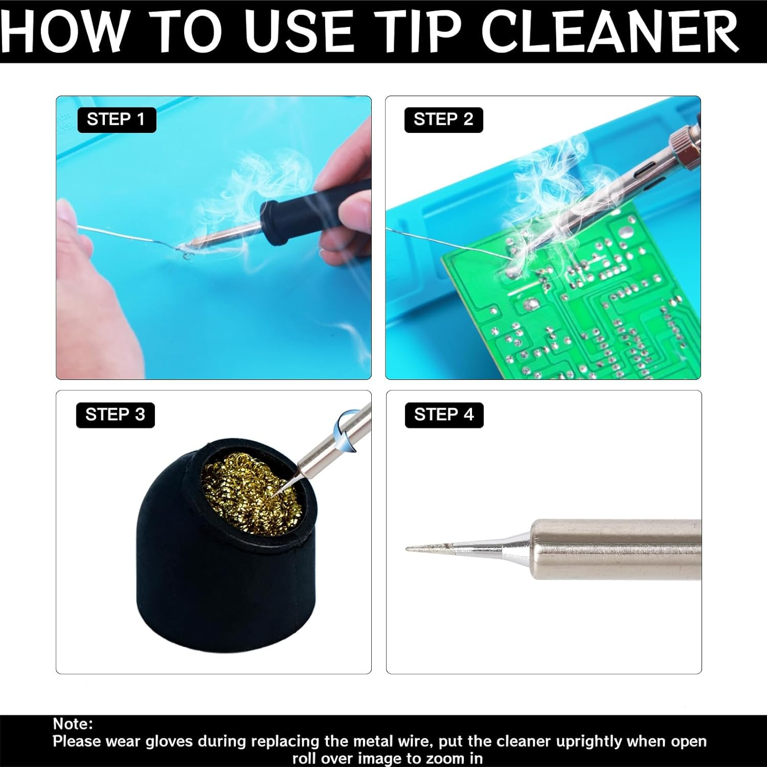 Soldering Iron Tip Cleaner 3Pcs Soft Coiled Brass Tip Cleaner with Silicone Hold