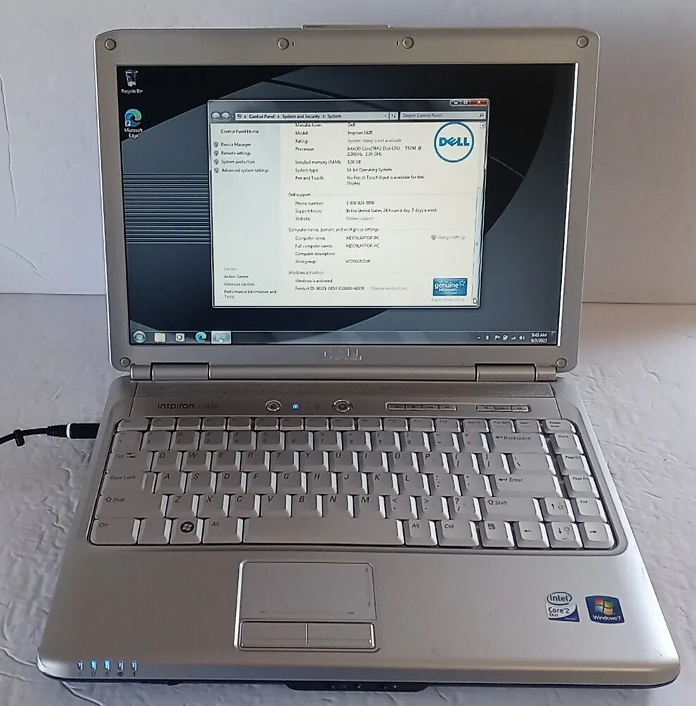 DELL INSPIRON 1420 14″ INTEL CORE 2 DUO CPU 2.00 GHz 3GB 320GB Win 7 PRO