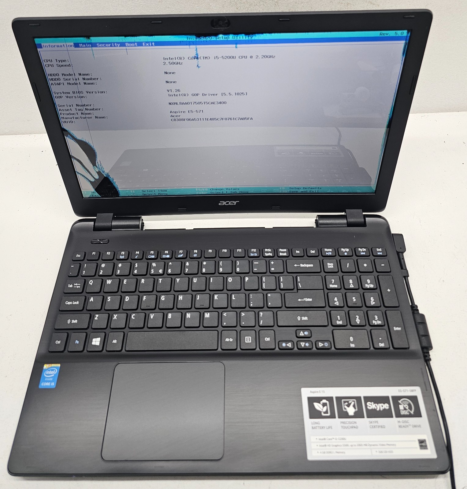 ACER ASPIRE E5-571-58FP Laptop Intel Core i5-5200U 4GB RAM NO HD/OS (FL)