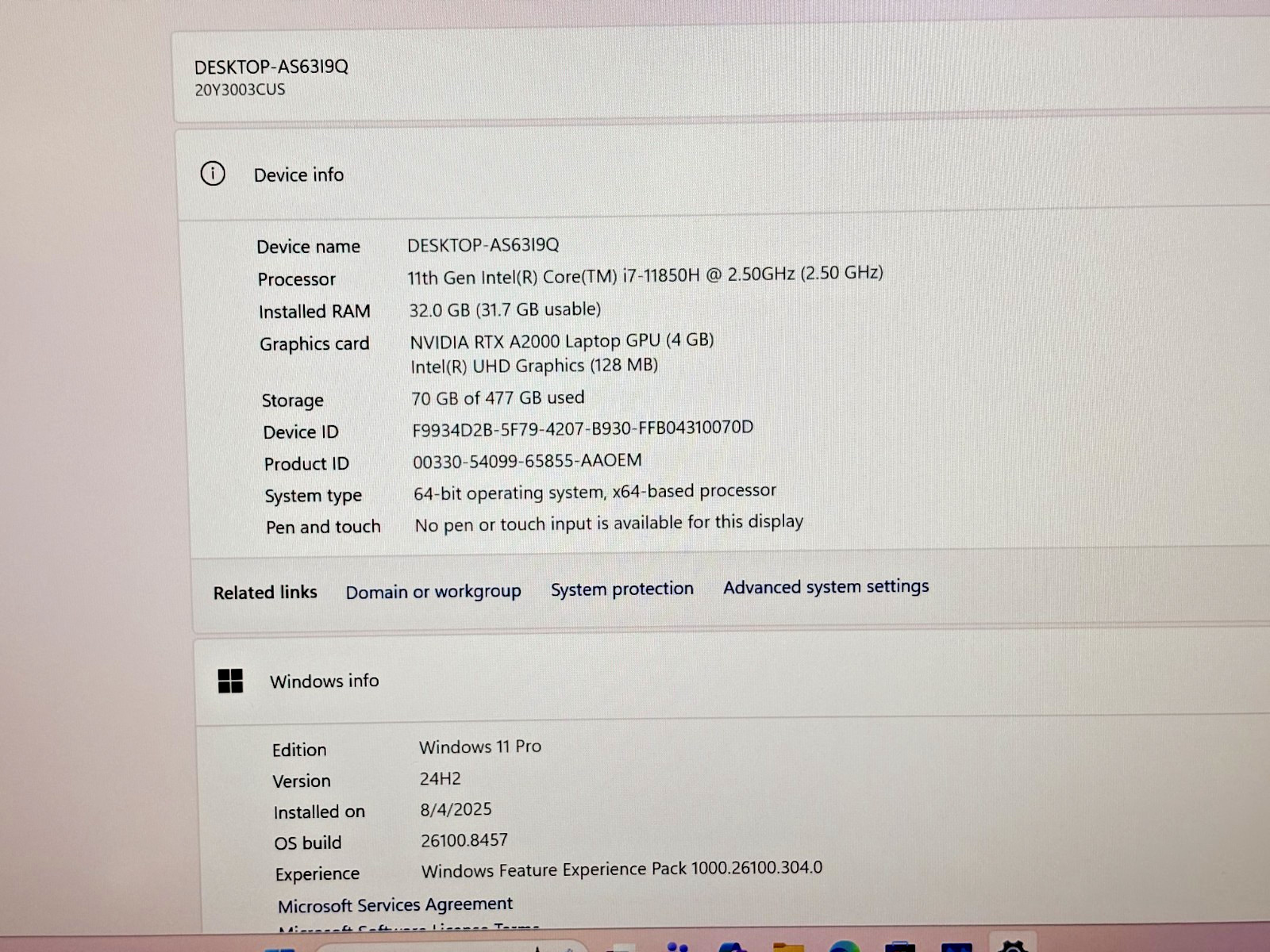 Lenovo ThinkPad P1 Gen 4 Intel i7-11th Gen 2.50GHz 32GB RAM 512GB SSD Win11 Pro*