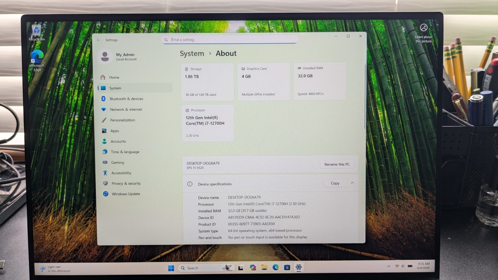 Dell XPS 9520 15.6”( 2TB SSD, Intel Core i7, 32GB, NVIDIA GeForce RTX3050)