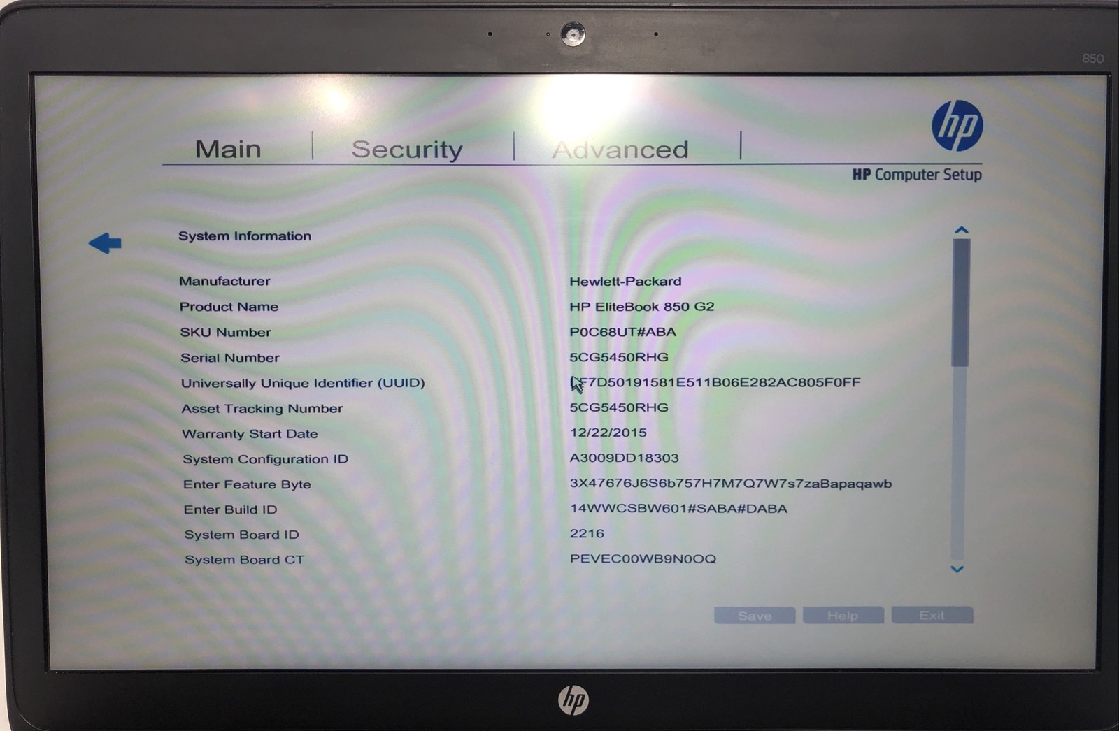 HP Elitebook 850 G2, Intel Core i7-5600U @2.60 GHz, 8GB RAM @1600MHz **No SSD/OS