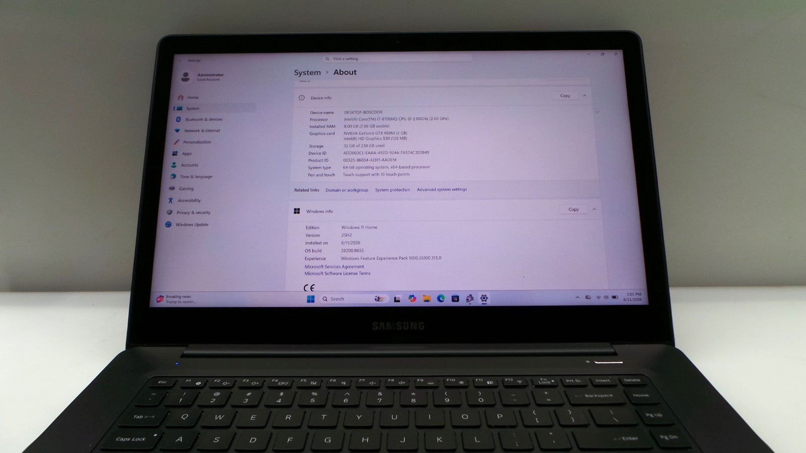 Samsung Notebook NP940Z5L | 15.6″ | i7-6700HQ | 8GB 256GB SSD | Touchscreen