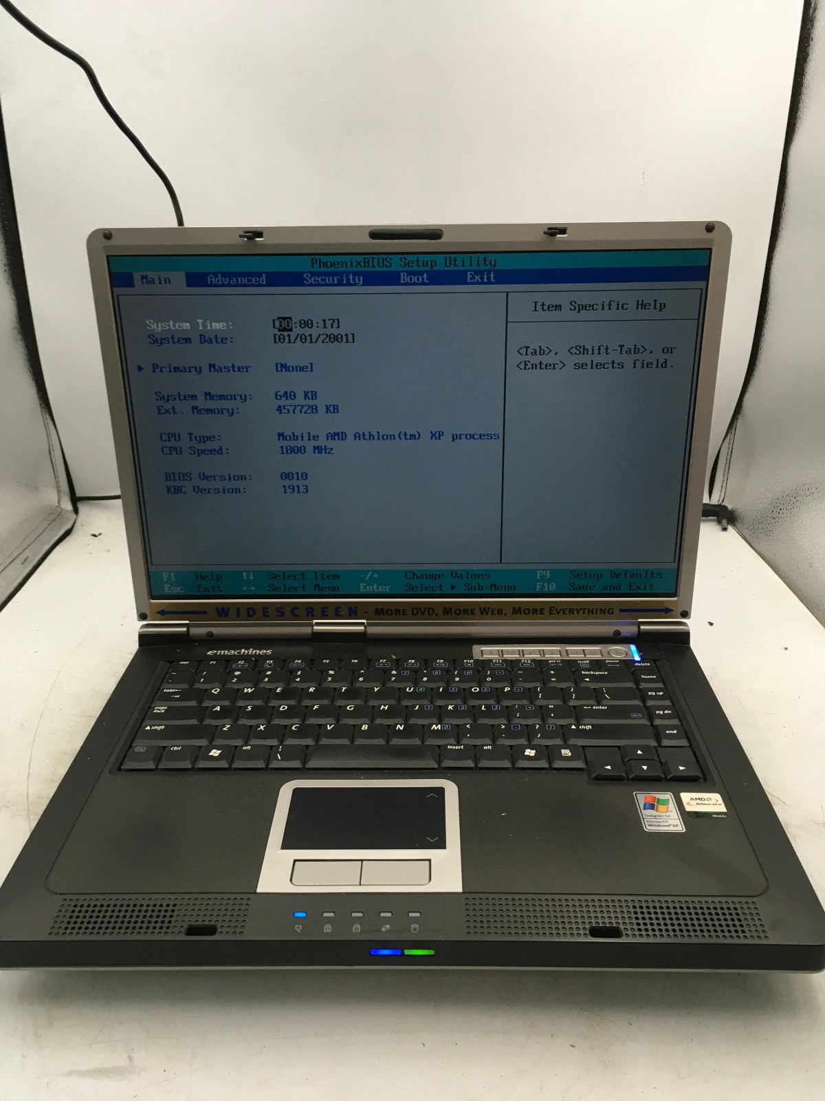 EMACHINES M5312 – BOOTS TO BIOS – AMD ATHLON X2 – 512MB RAM – 15″ – READ DESC-BB