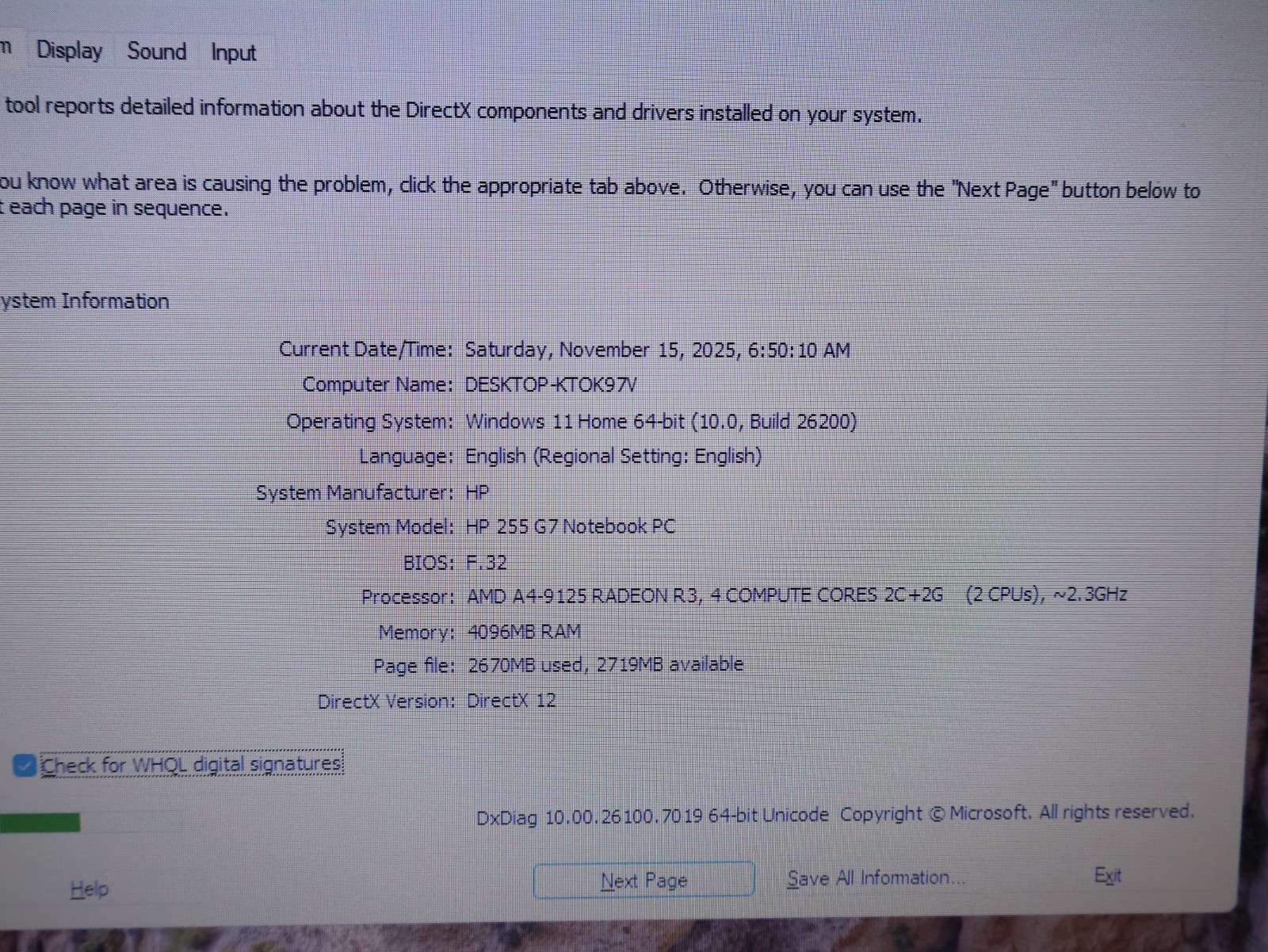 HP Notebook 255 G7 AMD A4-9125 Radeon R3 2.30GHz 4GB RAM 120GB SSD with Adapter