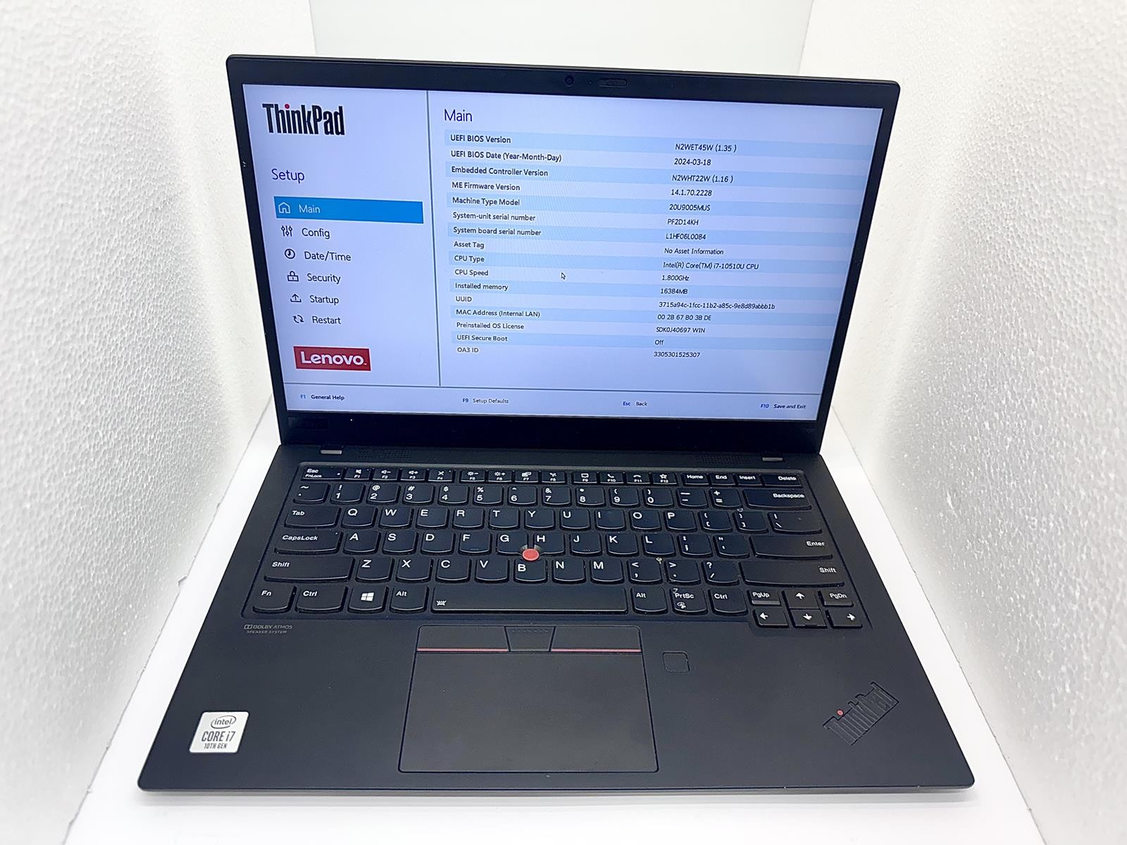 Lenovo ThinkPad X1 Carbon Gen 8 Intel Core i7-10510U CPU @ 1.80GHz, 16GB, 1.02TB