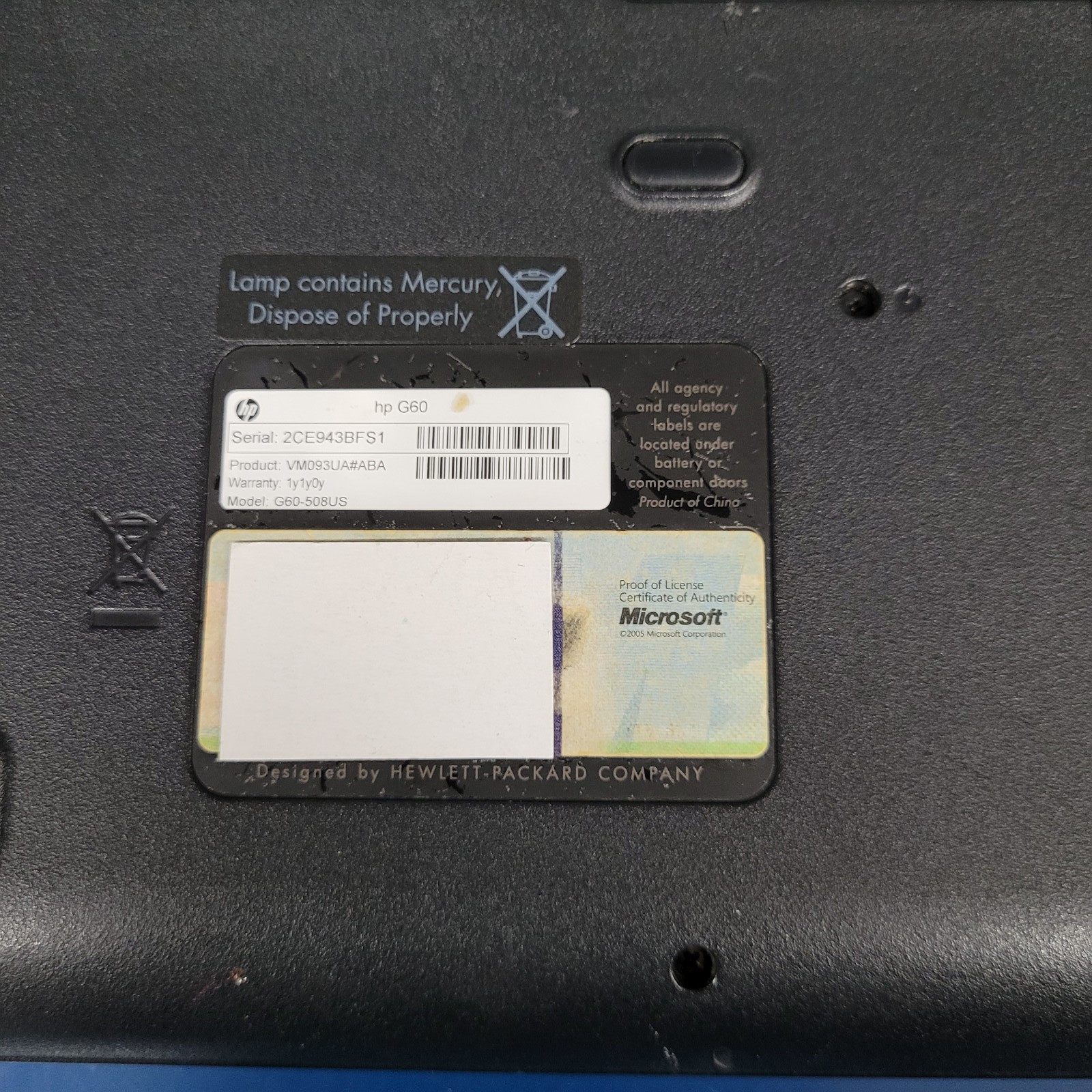 HP Pavilion G60-508us / Intel Celeron 900 / 3 GB RAM / NO HDD