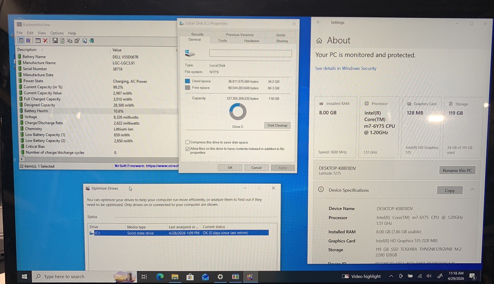 Dell Latitude 7275 Intel m7-6Y75@1.20GHz 8GB RAM 128GB SSD WIN 10P *READ*