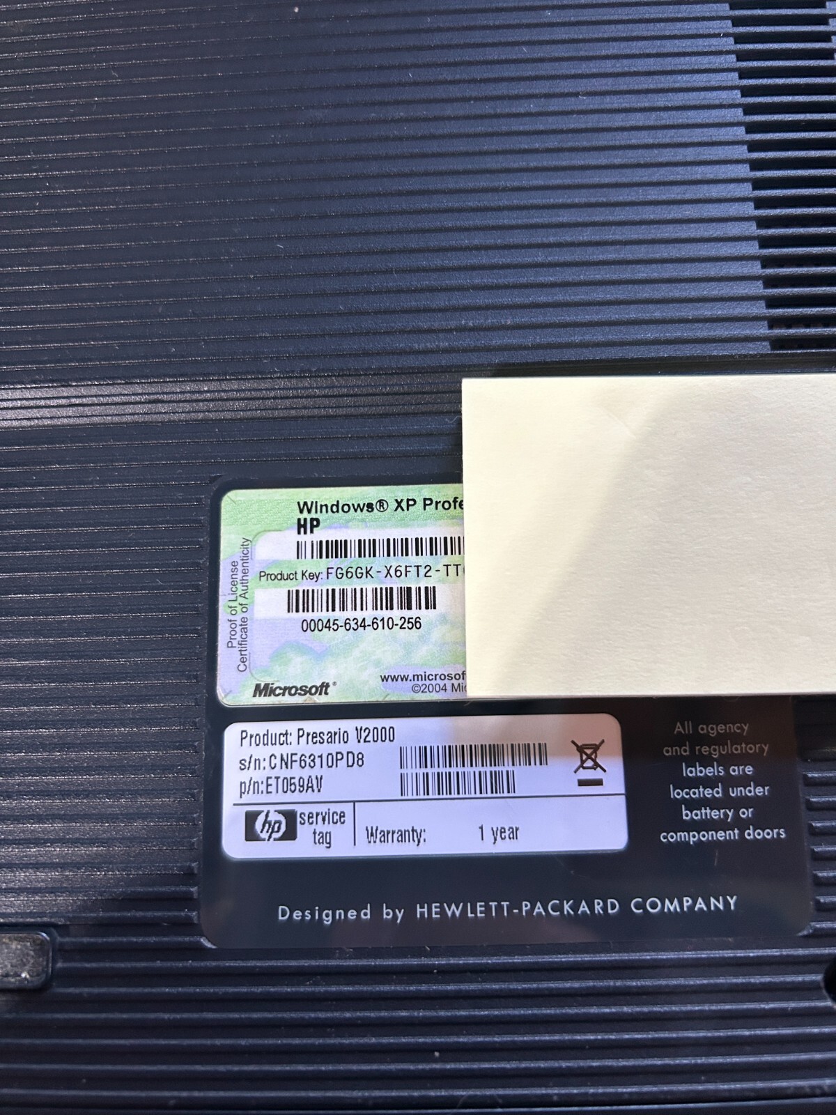 Used – Parts – Vintage Compaq Presario V2000 Laptop – AMD Sempron – 512MB RAM