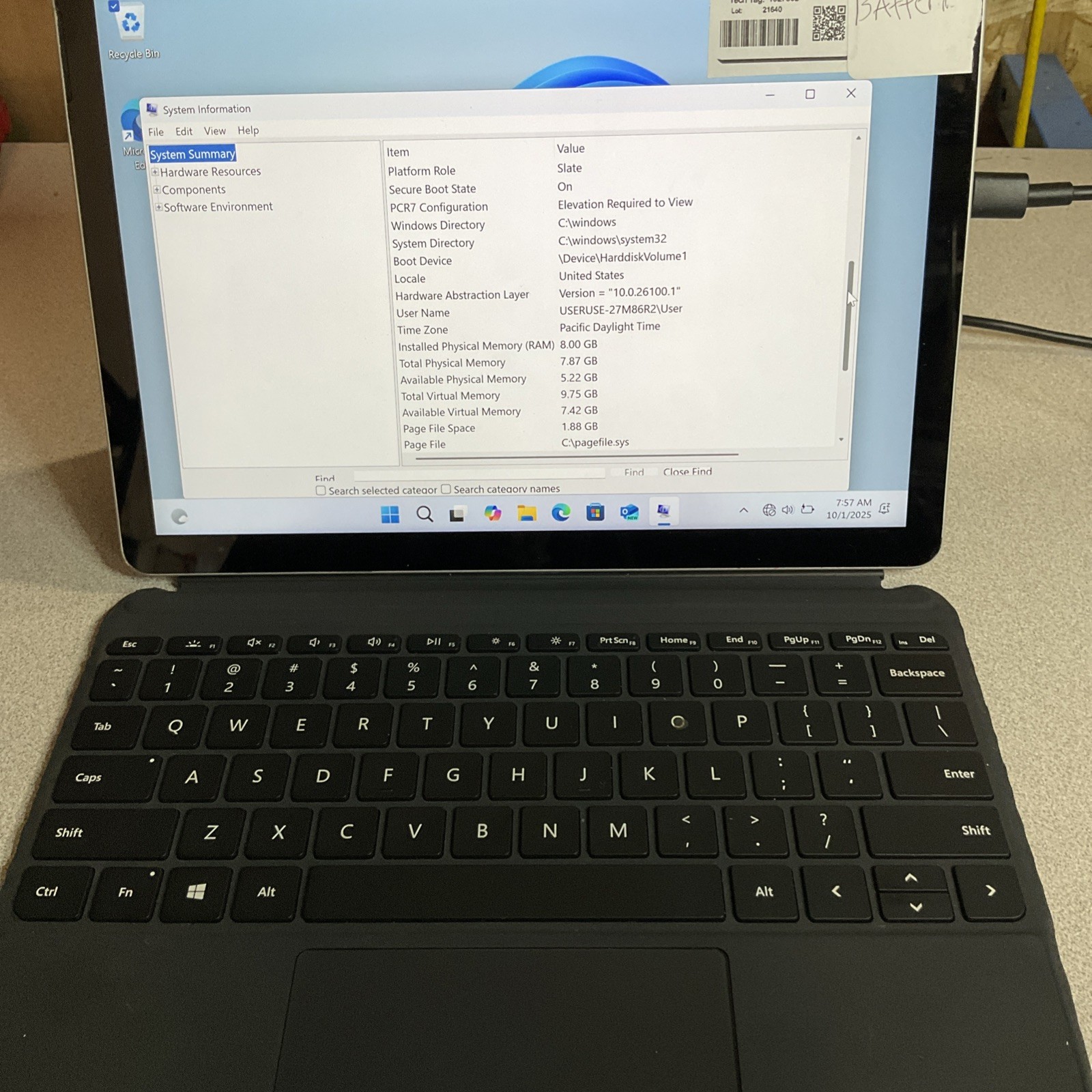 Surface Go 2 4425Y 1.70GHz 8GB 128GB W11 Pro Bad Battery No Charger