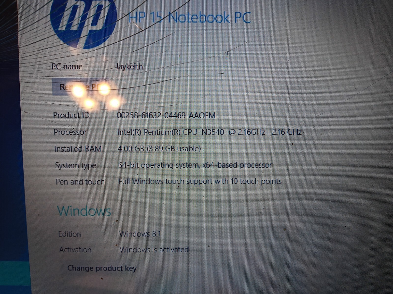 HP 15-F024WM Intel Pentium N3530 2.16GHz 4GB