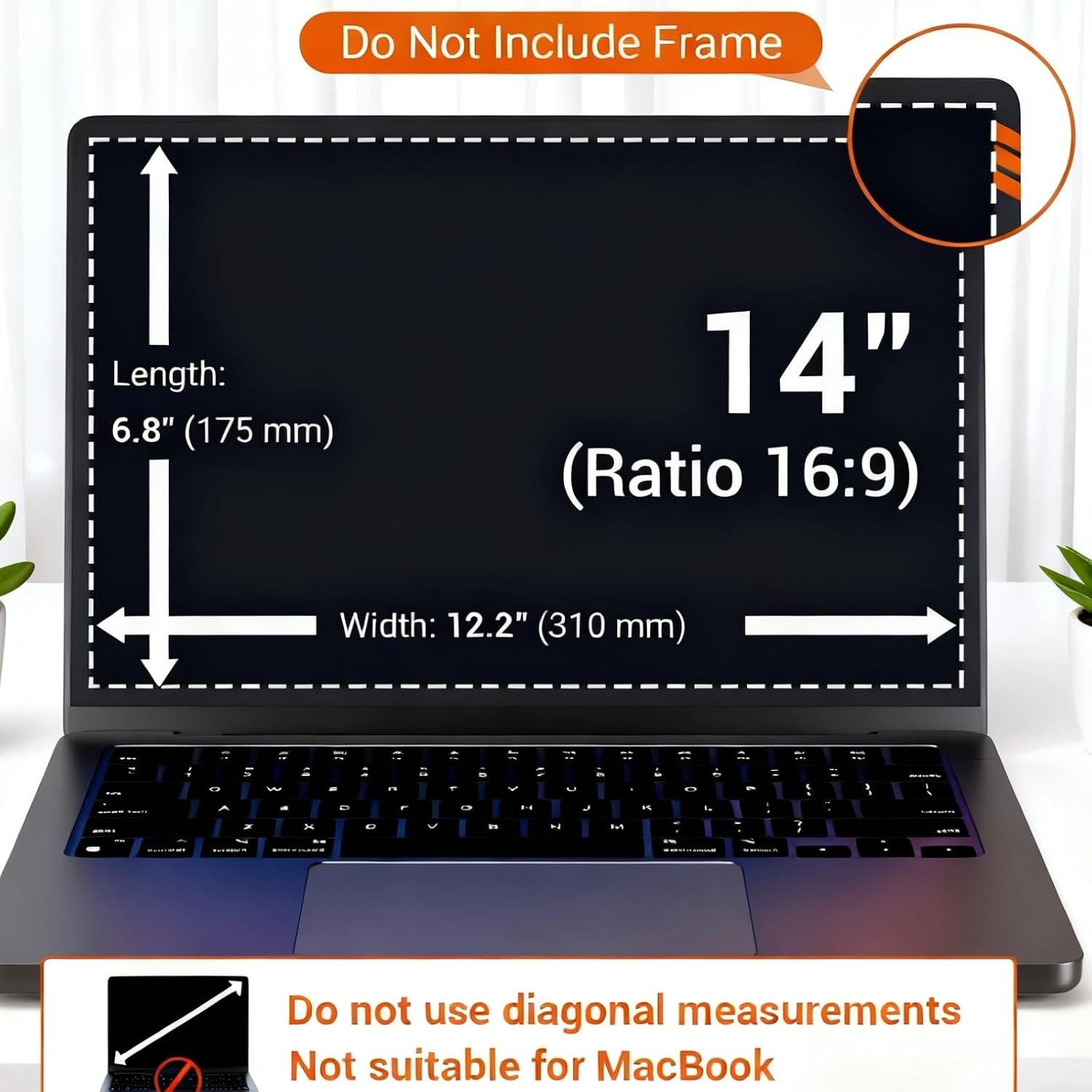 Removable Magnetic Privacy Shield Filter for 14 Inch 16:9 Laptop Screen Protecto