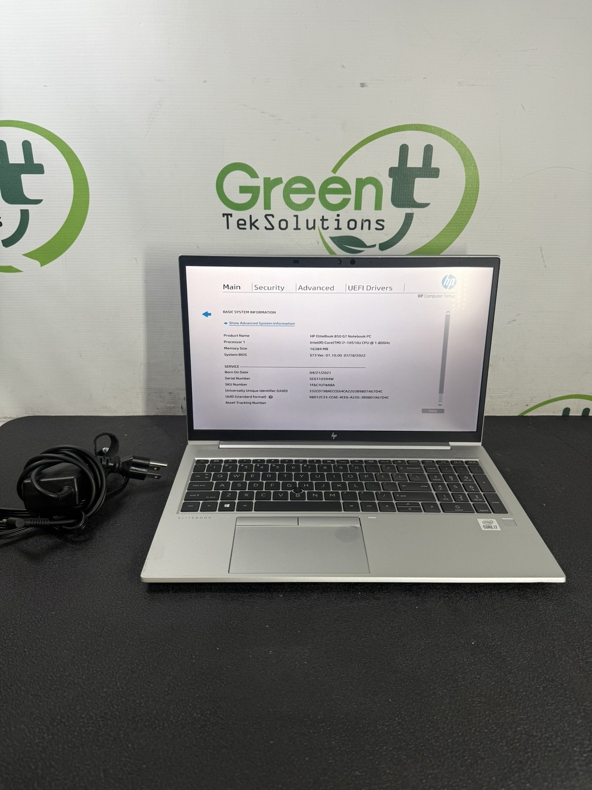 HP EliteBook 850 G7 15.6″ i7-10510U 1.8GHz 16GB DDR4 256GB SSD w/ AC Adapter