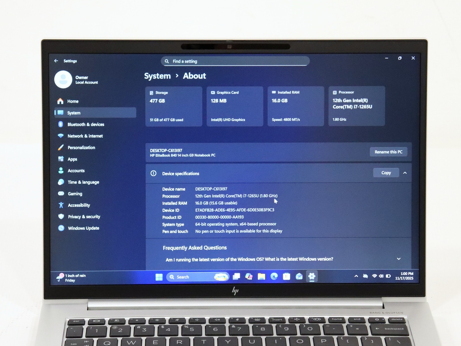 HP EliteBook 840 G9 14″ Intel i7-1265U 16GB 512GB NVMe W11P – Warranty 2026