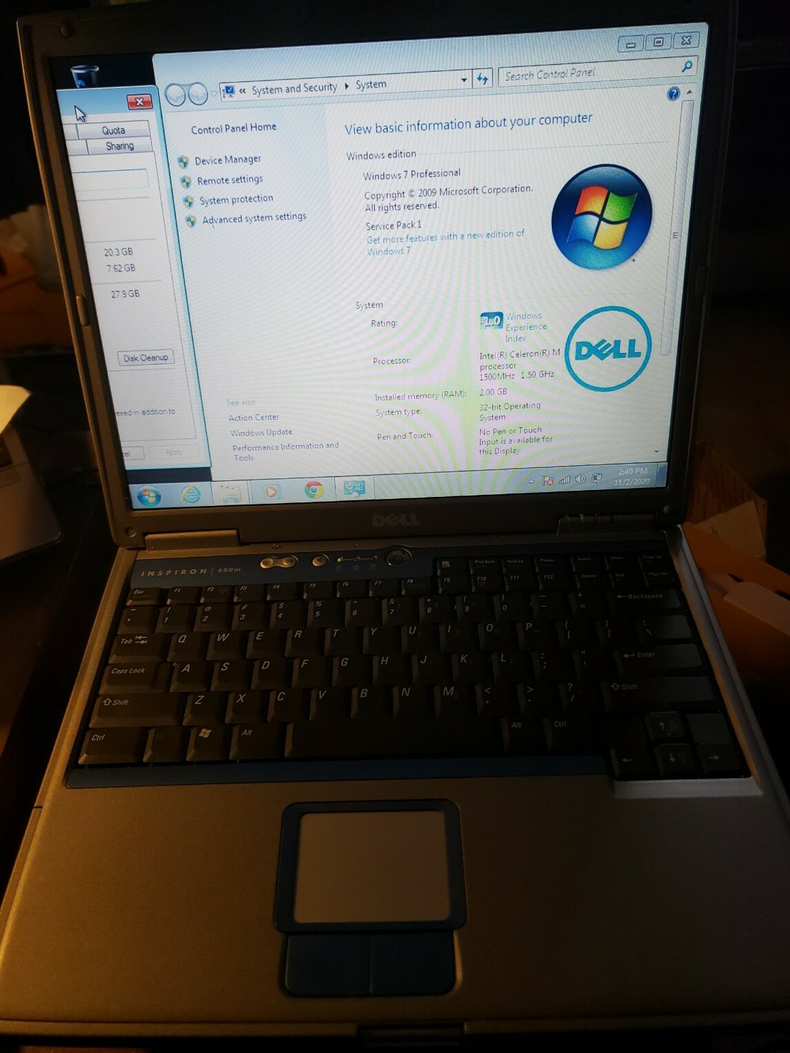 Dell Inspiron 600M 14 in 1.5GHz Intel C, 2 GB RAM, 30GB HD With AC cord
