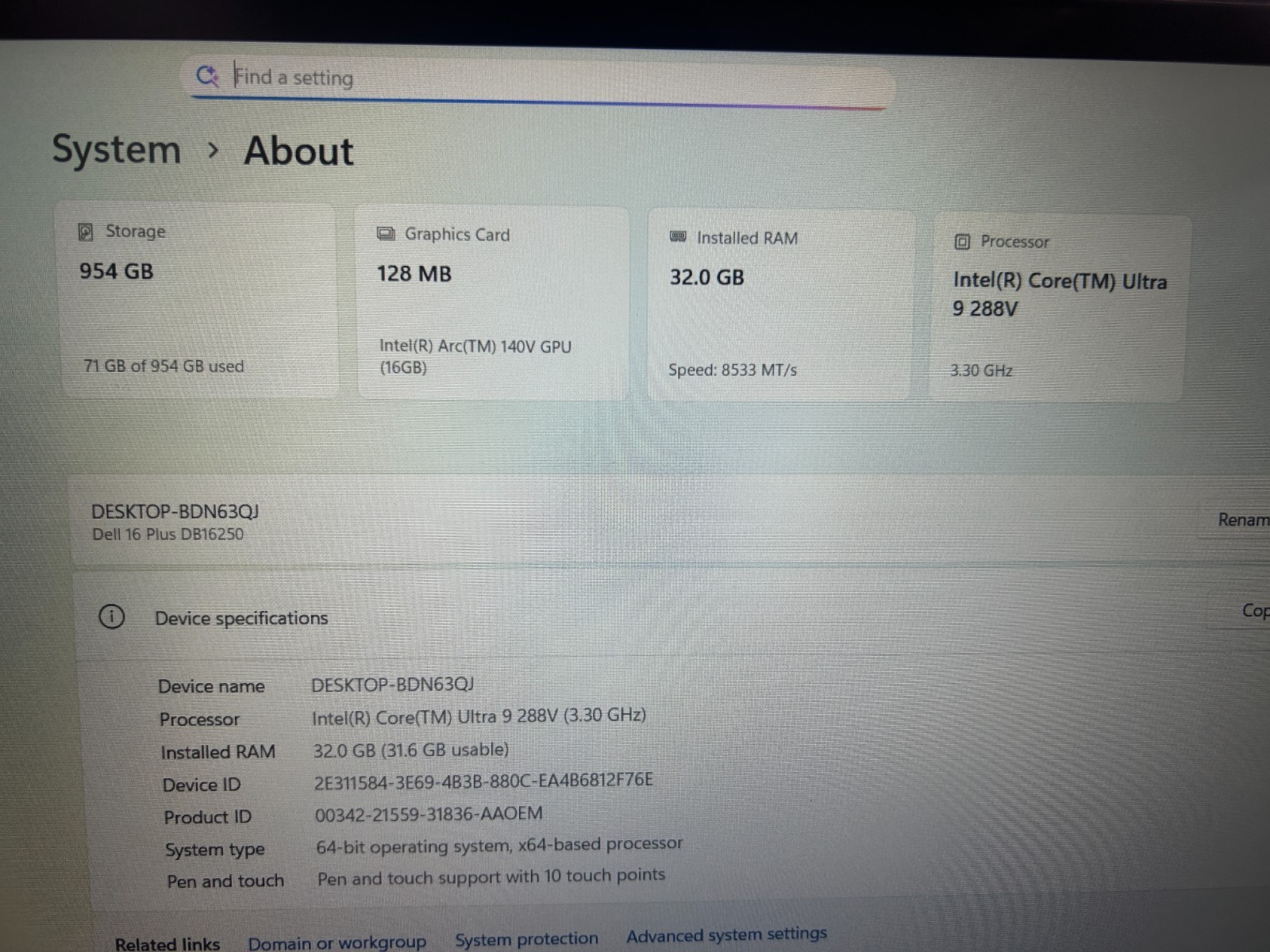 DELL 16 DB16250 VPVXG, Intel Core Ultra 9 288V, 3.30 GHz, 32 GB RAM, 1 TB NVMe