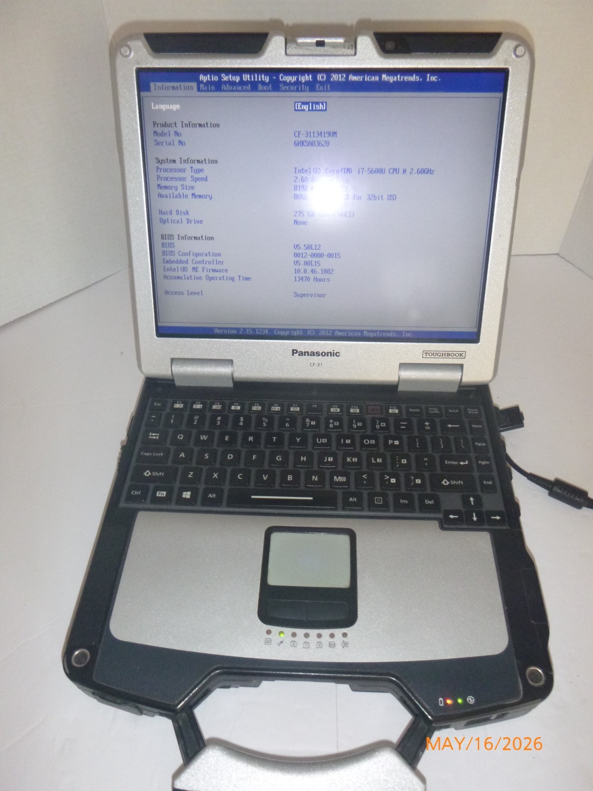 Panasonic Toughbook i7 5600M 2.6GHz 8GB 275GB – Win 11 Pro -MK5 – CF-3113-02VM