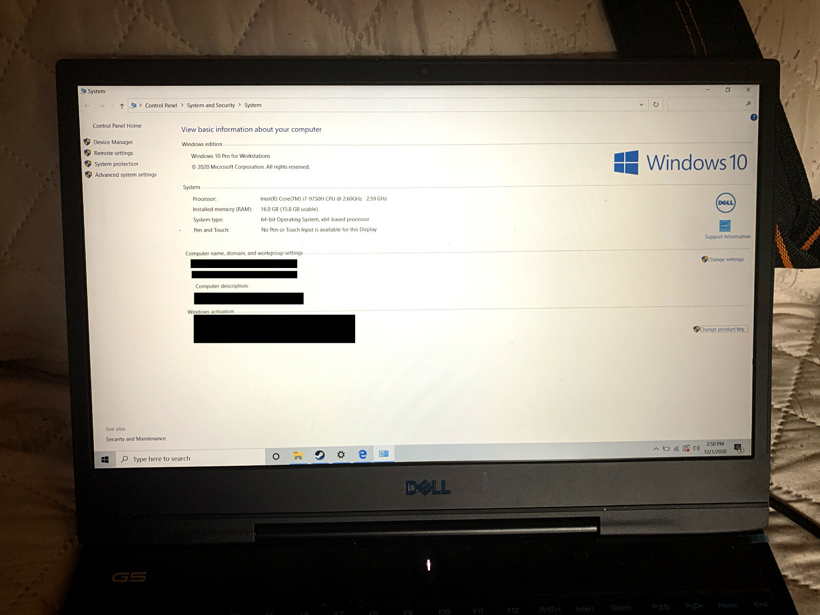 Dell G5 15 5500 15.6″ (512GB SSD, Intel Core i7 10th Gen., 5.00 GHz, 16GB,…
