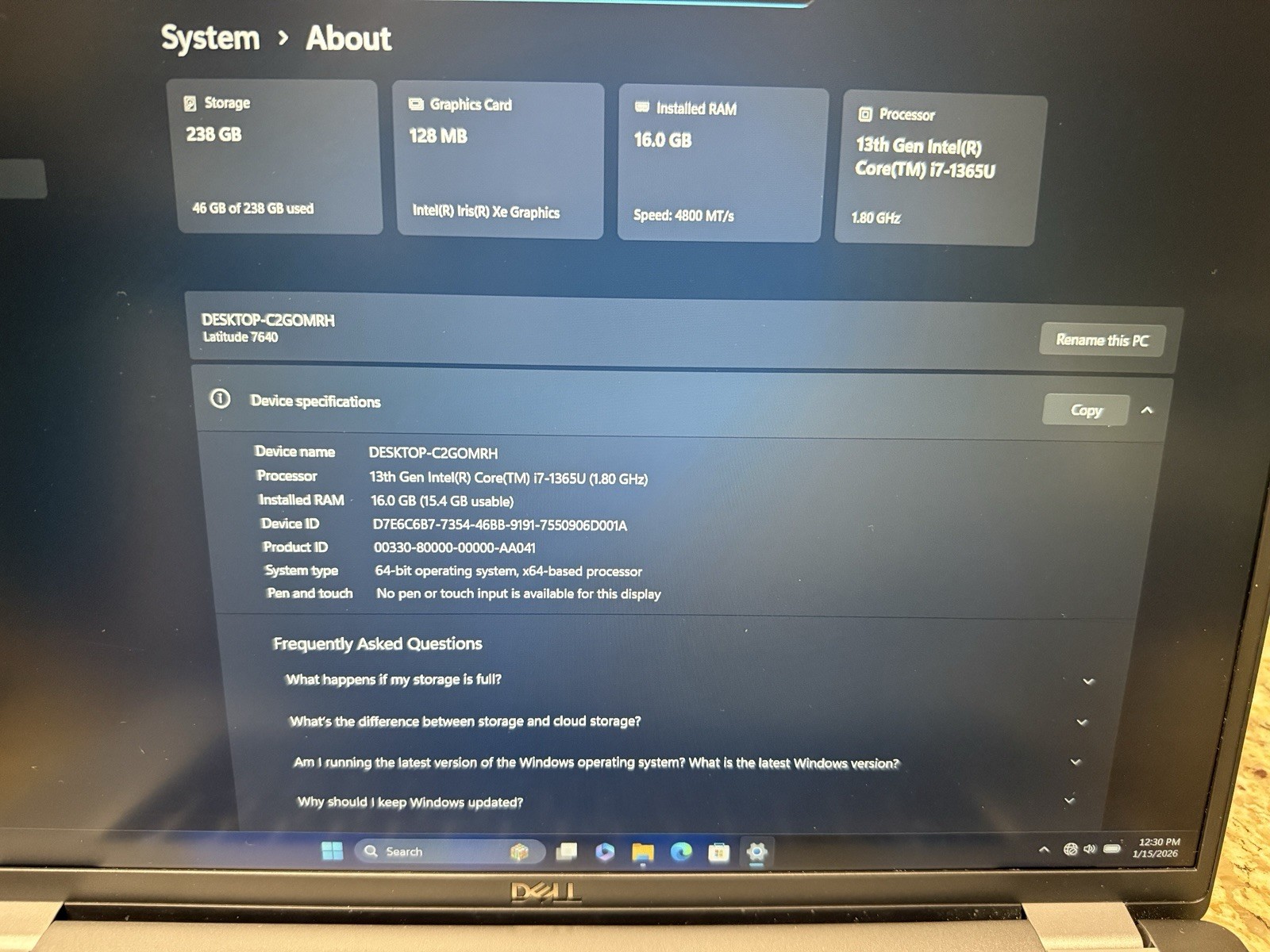 Dell Latitude 7640 16″ i7-1365U 16GB RAM 256GB SSD Laptop