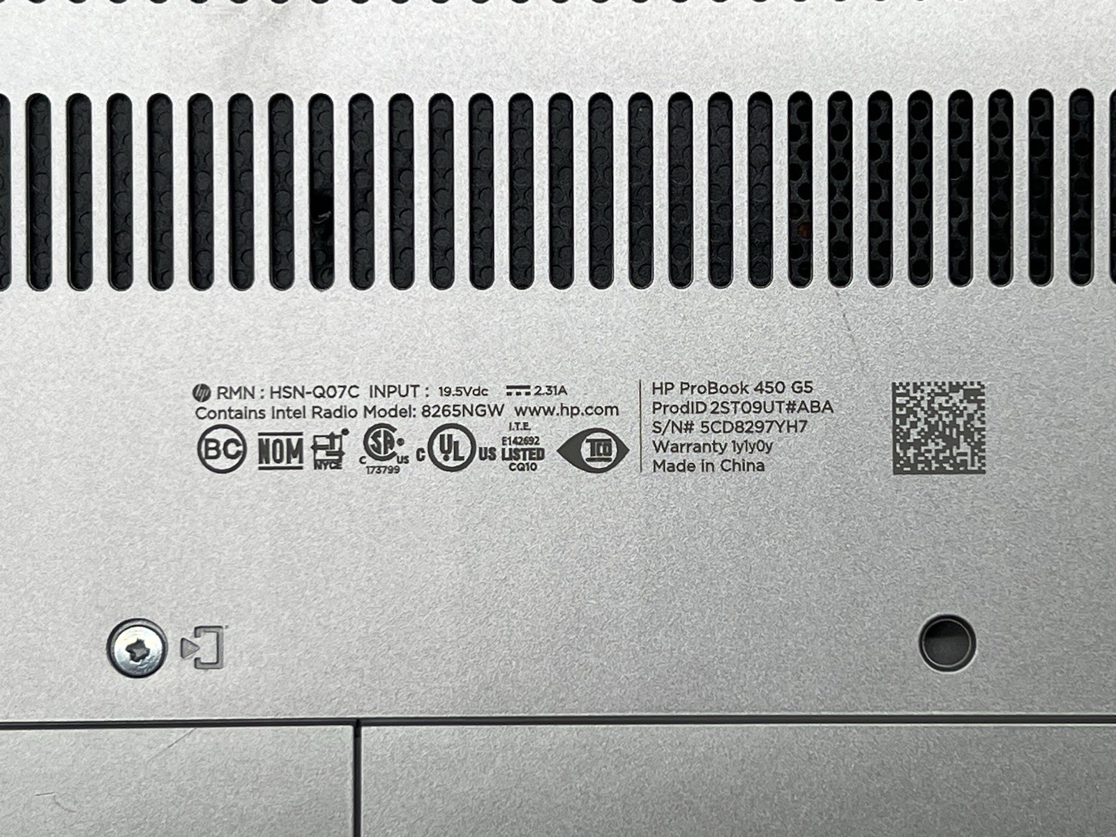 HP ProBook 450 G5, i5-8250U CPU, @ 1.60GHz, 8GB RAM-No HDD/OS/Adapter