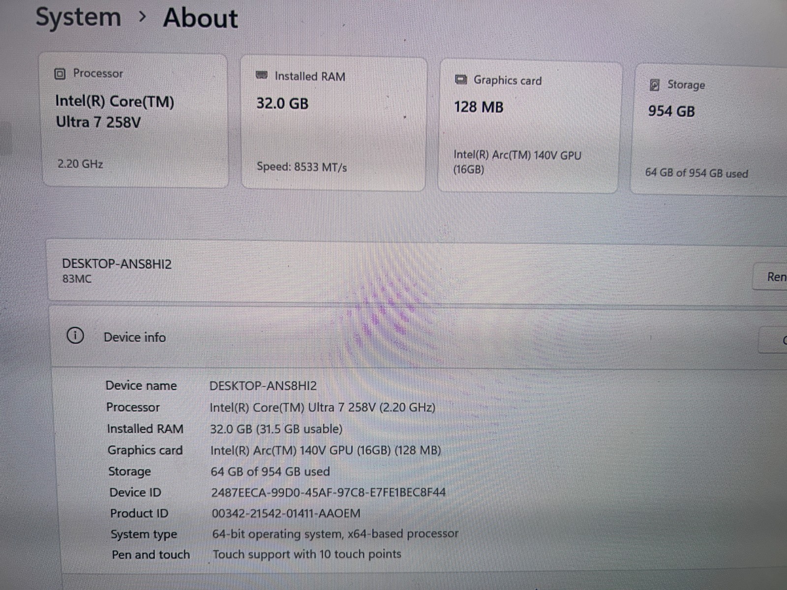 Lenovo Slim 7 14ILL10, Intel Core Ultra 7, 2.20 GHz, 32 GB RAM, 1 TB NVMe SSD