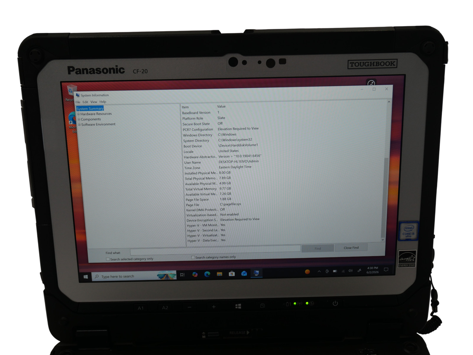 Panasonic Toughbook CF-20 Core i5-7Y57 1.2GHz 8GB 256GB SSD