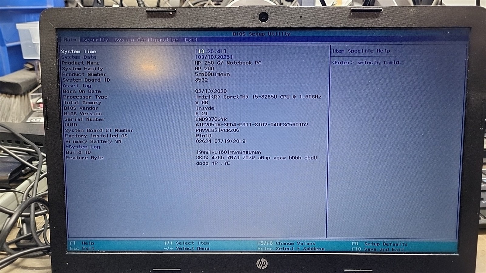 Damaged HP 250 G7 Notebook PC Laptop Intel i5-8265U 1.6GHz 8GB 500GB AS-IS