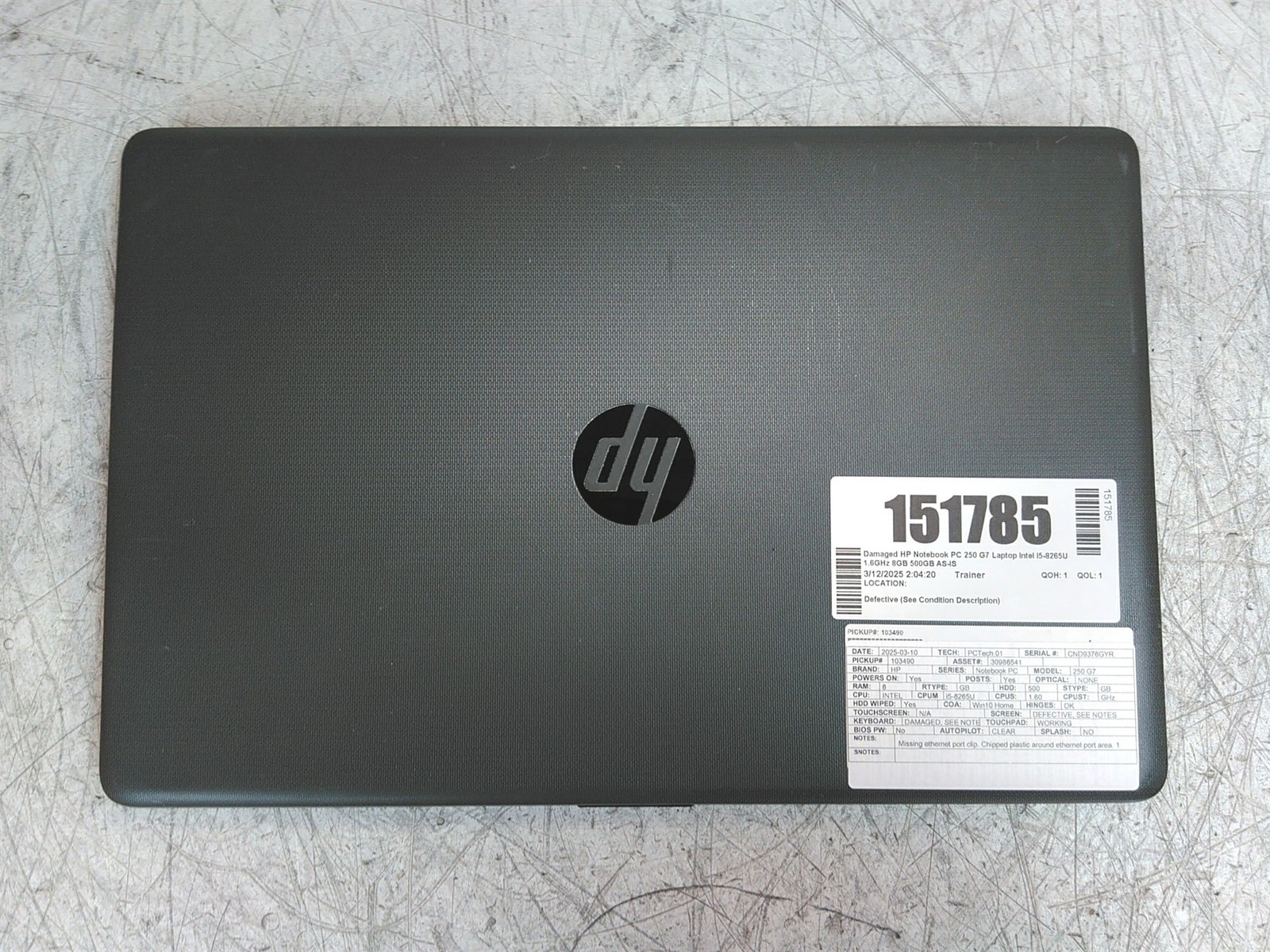 Damaged HP 250 G7 Notebook PC Laptop Intel i5-8265U 1.6GHz 8GB 500GB AS-IS